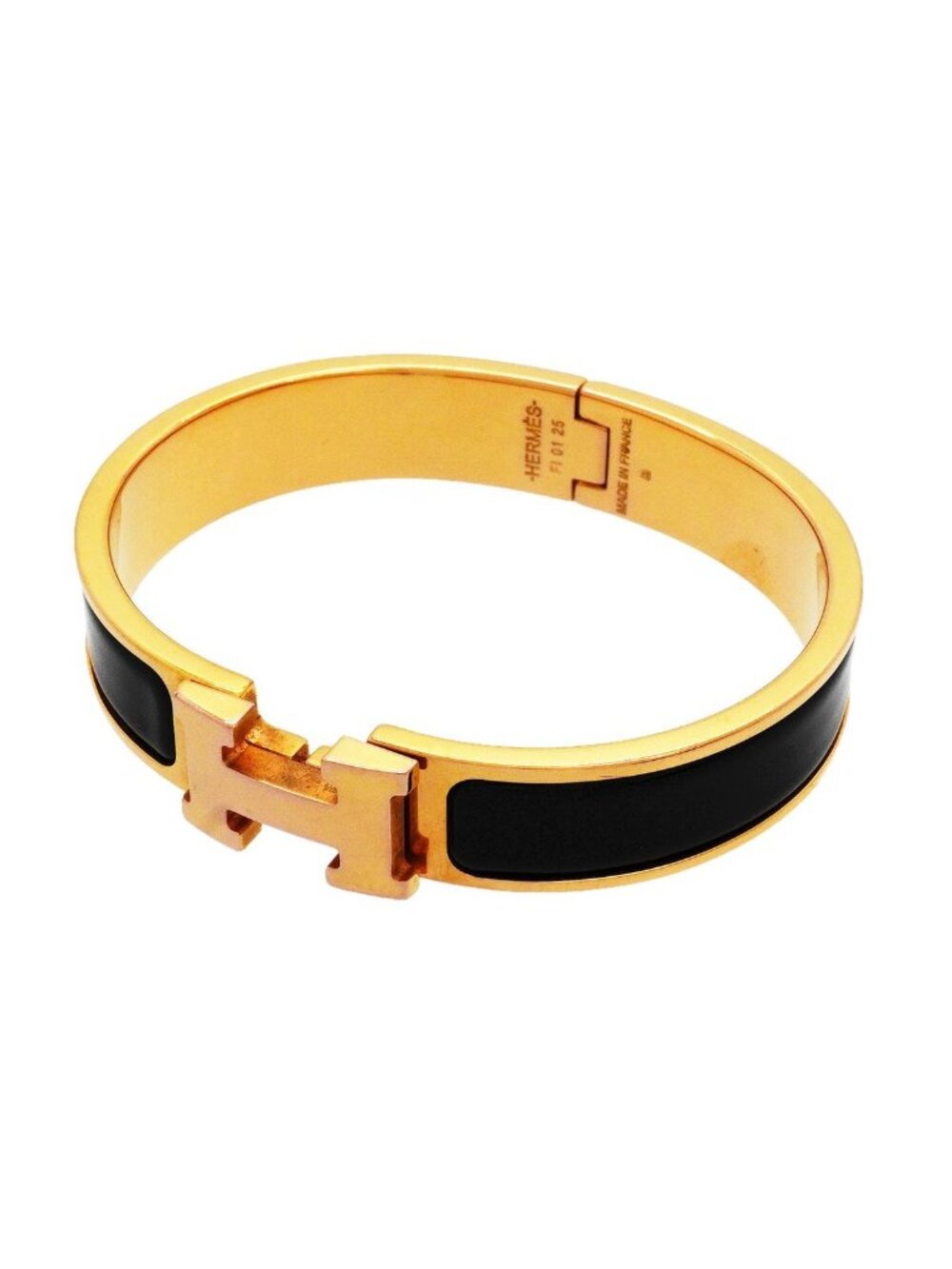 Hermes Bangle Clic Clac PM Gold Plated Black Bracelet